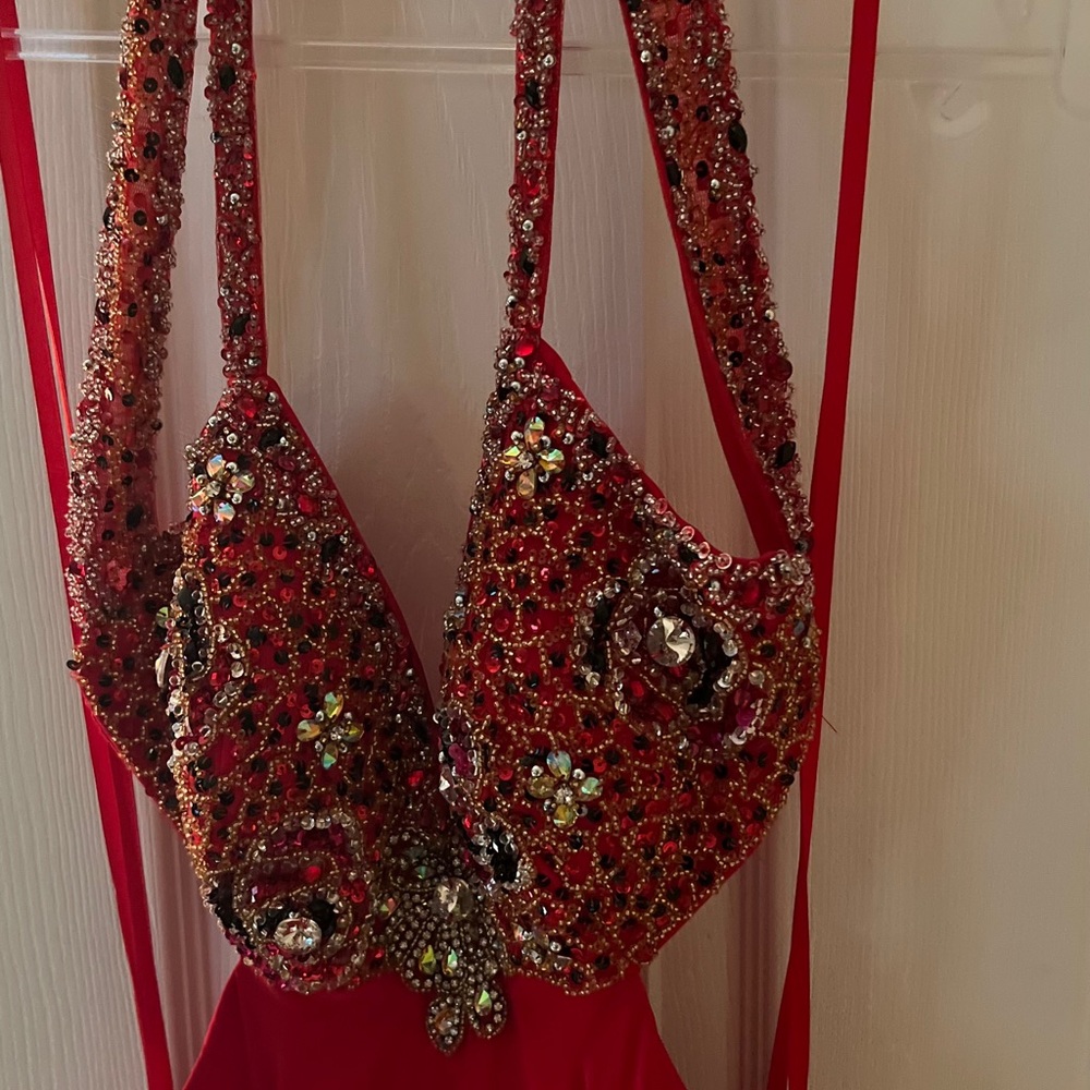 Red Beaded Halter Dress